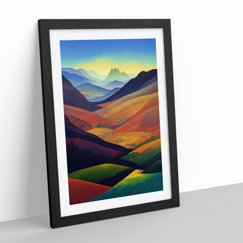 XV1022-2712X Meadow Landscape Watercolour No.4 - Single Picture Frame Painting, Black, 64cm H x 46cm W x 2cm D
