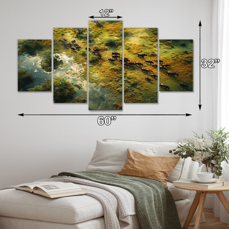 Castanon - ensemble d'art mural paysage africain 5 pièces, H 32 po x l 60 po