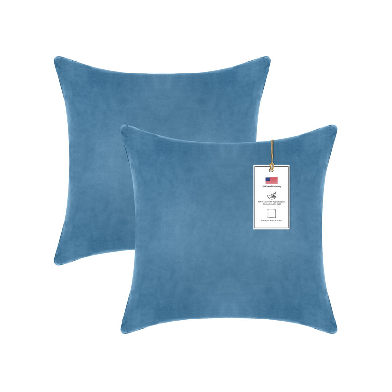 A1HC Velvet Down-Alternative Throw Pillow Inserts – Hypoallergenic, Ready-to-Use, Set of 2, 24"H x 24"W, Navy Blue