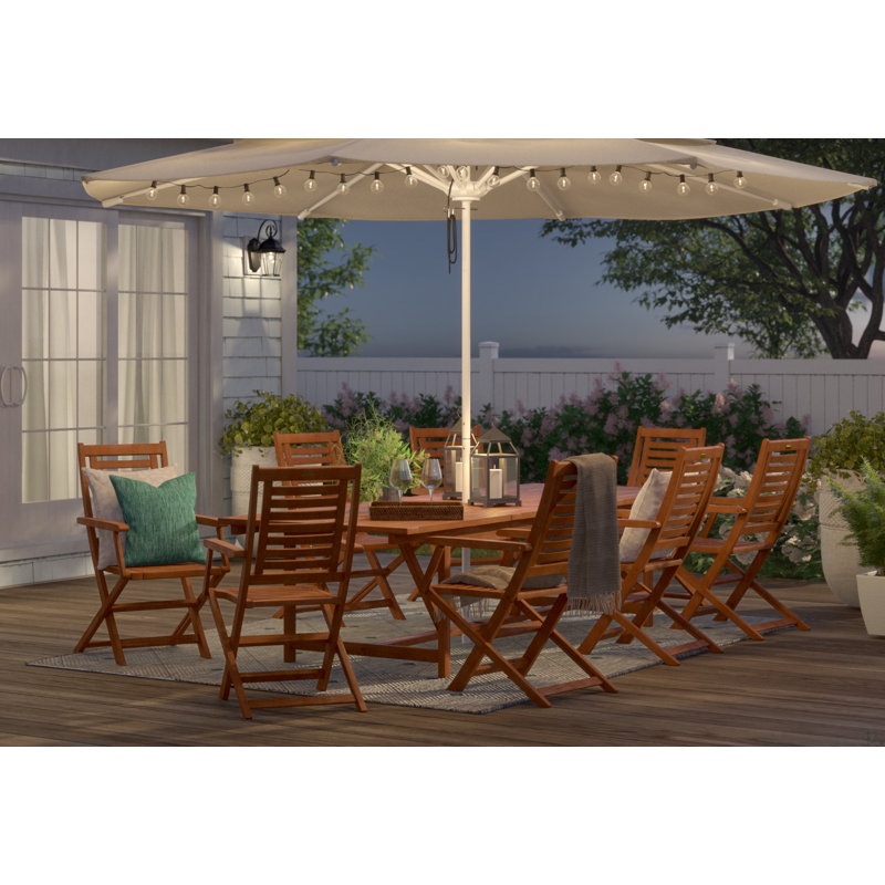 Parasol de marché 11 pi Silva, Sunbrella® bord de mer Séville rayé, Blanc mat