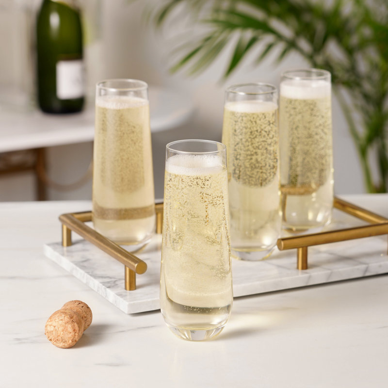 Set of 4 Clear Glass Stemless Champagne Flutes