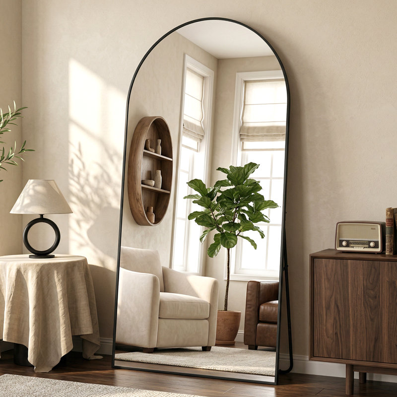 Arched  Metal Oversized Full-Length Mirror, Black, 81" x 41"