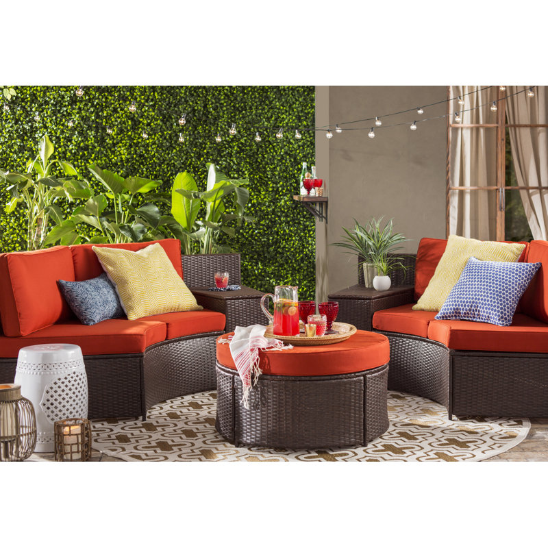 Housse et insert de coussin décoratif intérieur / extérieur Saffet, Orange / ivoire
