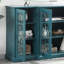 Buffet bleu sarcelle et meuble télé - 6 tablettes réglables, forme gracieuse, stable et sécuritaire 63 po sur 4 portes avec une belle esthétique, gestion des câbles