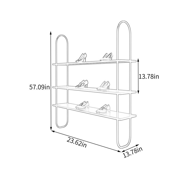 Tablette de présentation industrielle noir mat, (3 Shelves) 57.09"H x 23.62"W x 13.78"D
