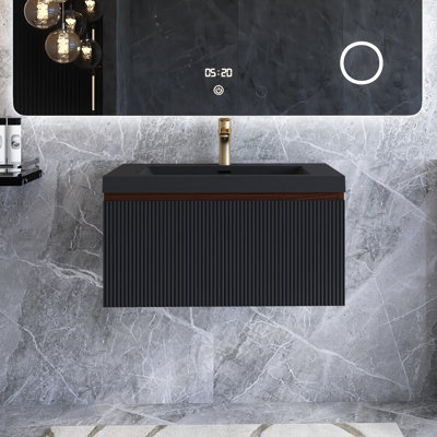 Meuble-lavabo mural moderne à rayures avec lavabo et tiroir à fermeture en douceur
