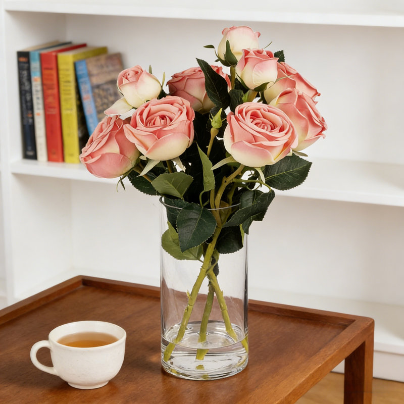 Arrangement floral artificiel, Rose, 13 po x 9 po