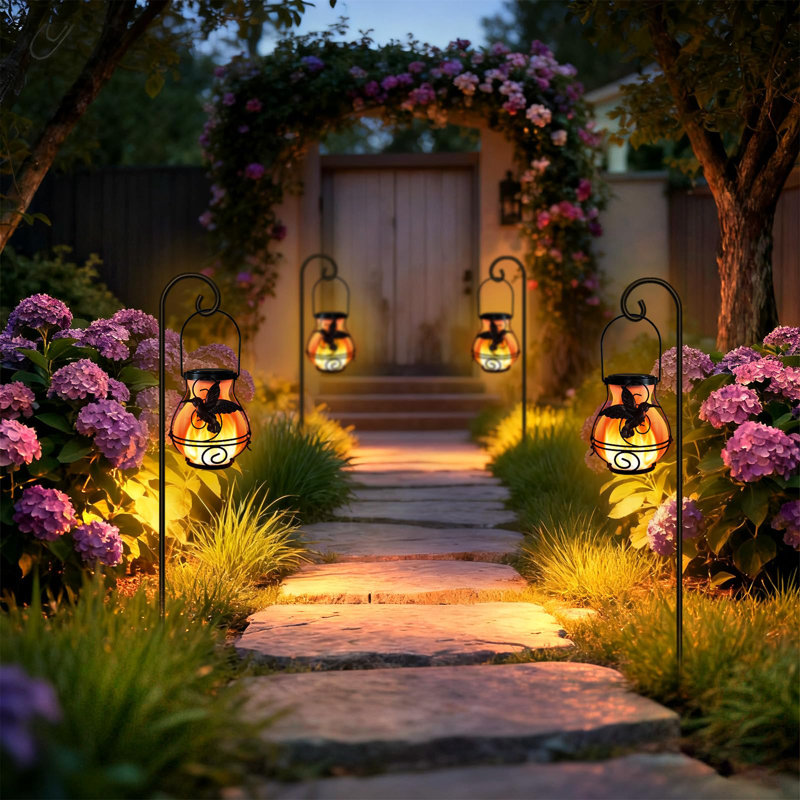 2 Pack Solar Lanterns Outdoor Waterproof, Hummingbird Metal Hanging Lanterns With Flickering Flame For Patio, Porch, Garden Decor