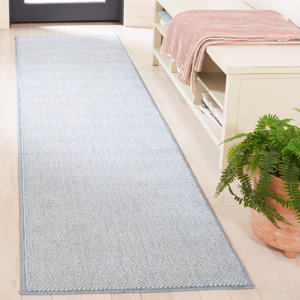 Brim Machine Woven Polyester Area Rug in Blue/Ivory