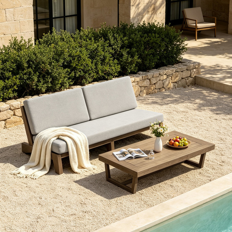 Ensemble de conversation Polett, 2 pièces: table basse, canapé, Chameau clair, Brown