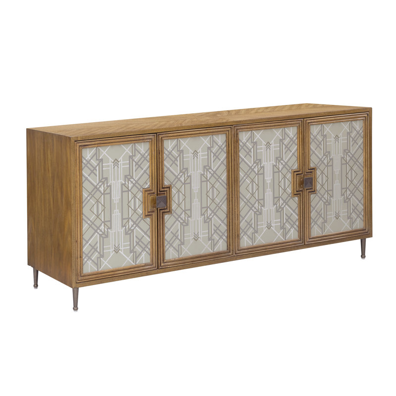 Light Wood and Gray 4-Door Mid-Century Modern Credenza