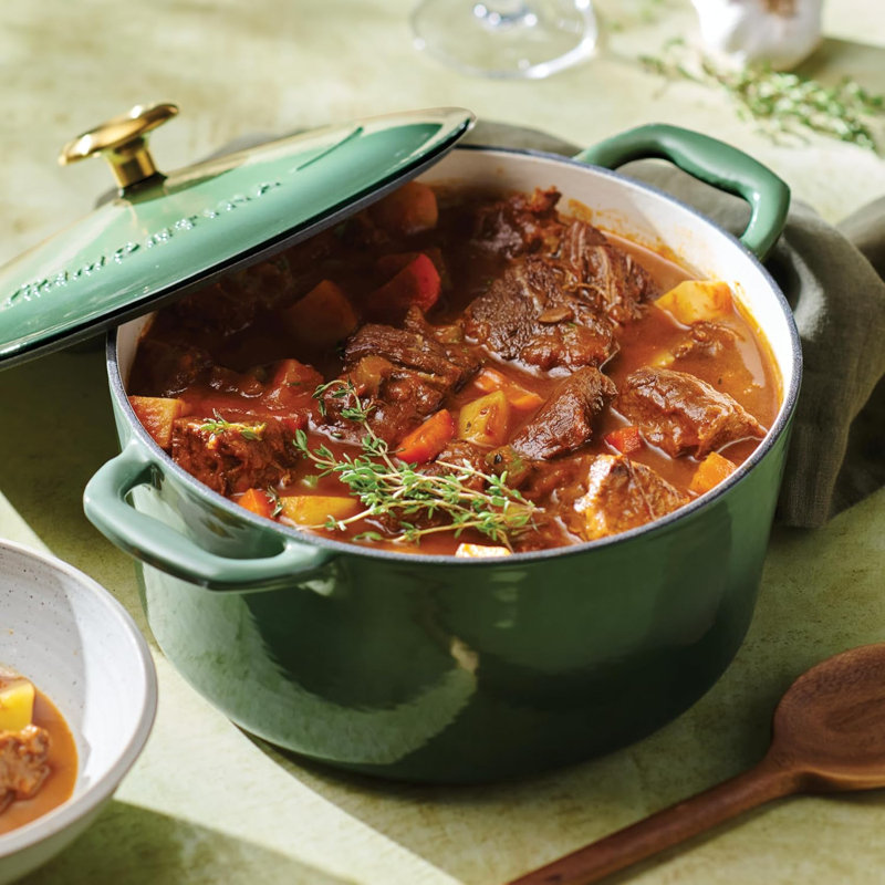 Cocotte en fonte émaillée avec couvercle, Vert, 5,5 pintes