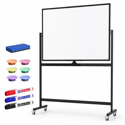 Double-Sided Height Adjustable Rolling Magnetic Whiteboard Easel with Wheels, Portable Dry Erase Board for Home, Office, Classroom & School