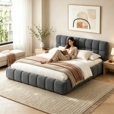 Upholstered Double Bed with Unique Mattress Design