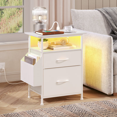 Nightstand with Charging Station and LED Lights