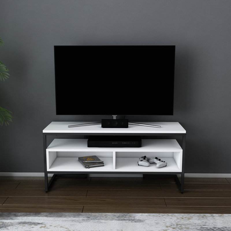 Modern Industrial TV Stand, Black & White, 43.3 x 13.8 x 19.6 inches | 100% Melamine Coated Particle Board, Thickness: 0.7 inches | Stylish & Functional Design for Living Room & Entertaining Spaces, Easy Assembly