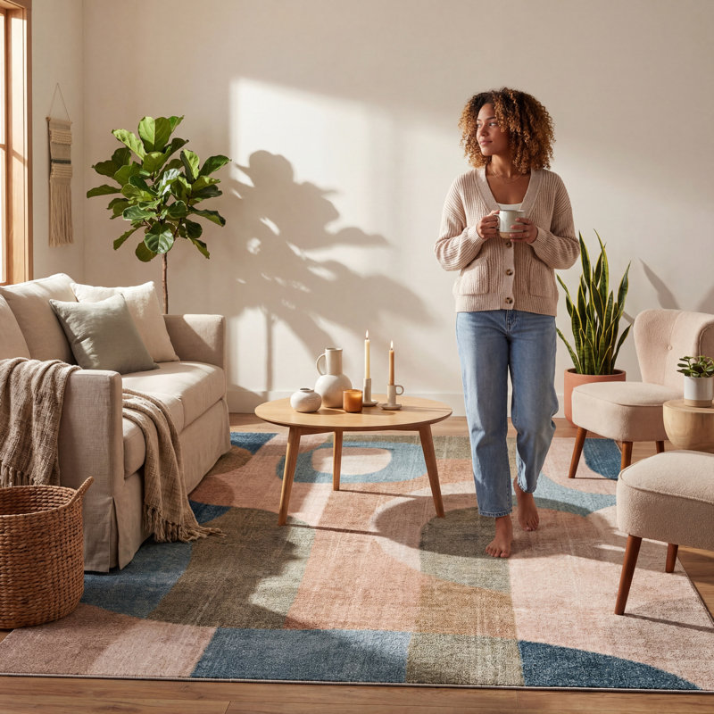  Isaline Abstract Washable Rug, Rectangle 5' x 7'