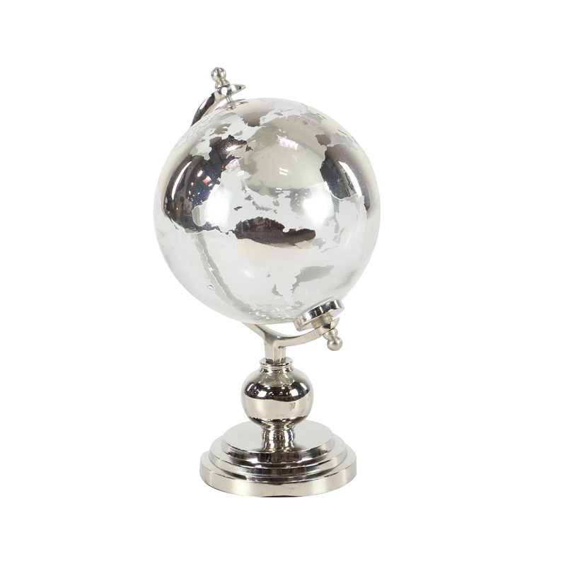 Margie Aluminum Metal Educational/Geographic Earth Globe with Tiered Base, 17" H x 11" W x 6.22" D, Silver