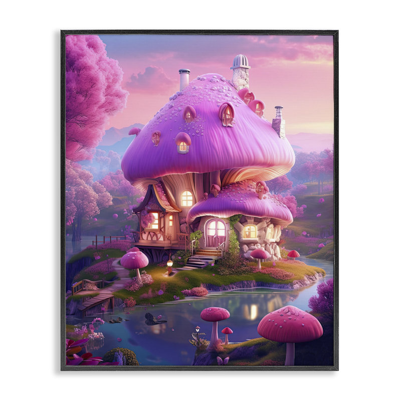 "Forest Forest champignon", estampe numérique par Sasha, H 30 po x l 24 po, Giclée encadrée noir minuit