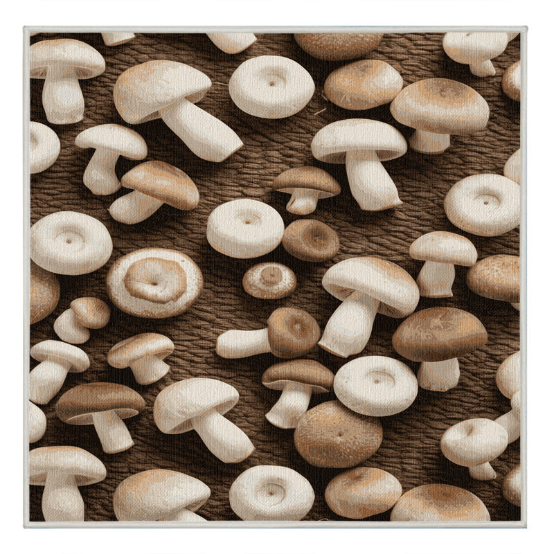 Washable Cremini Mushroom Vegetables Area Rug, Square 6'