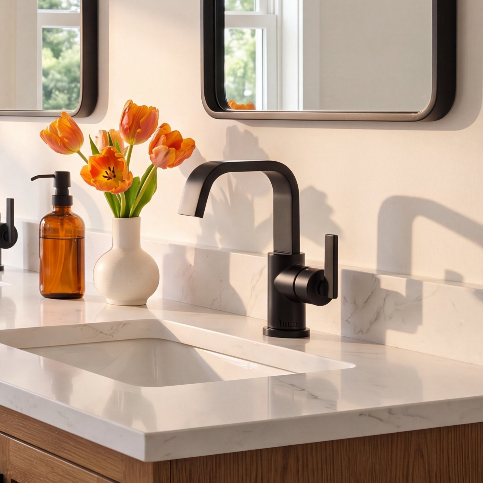 Single-Hole Bathroom Faucet with Drain, Matte Black