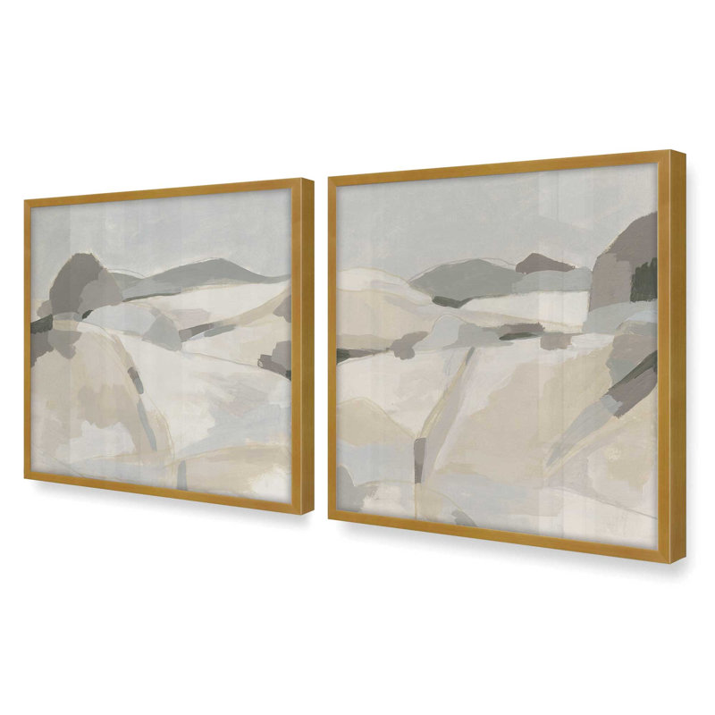 Ensemble de 2 impressions sur toile, 16 "x 16", Cadre doré poli, H 17,5 po x l 33,5 po x P 1,25 po