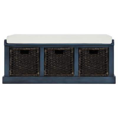 Rustic Storage Bench With 3 Removable Classic Rattan Basket