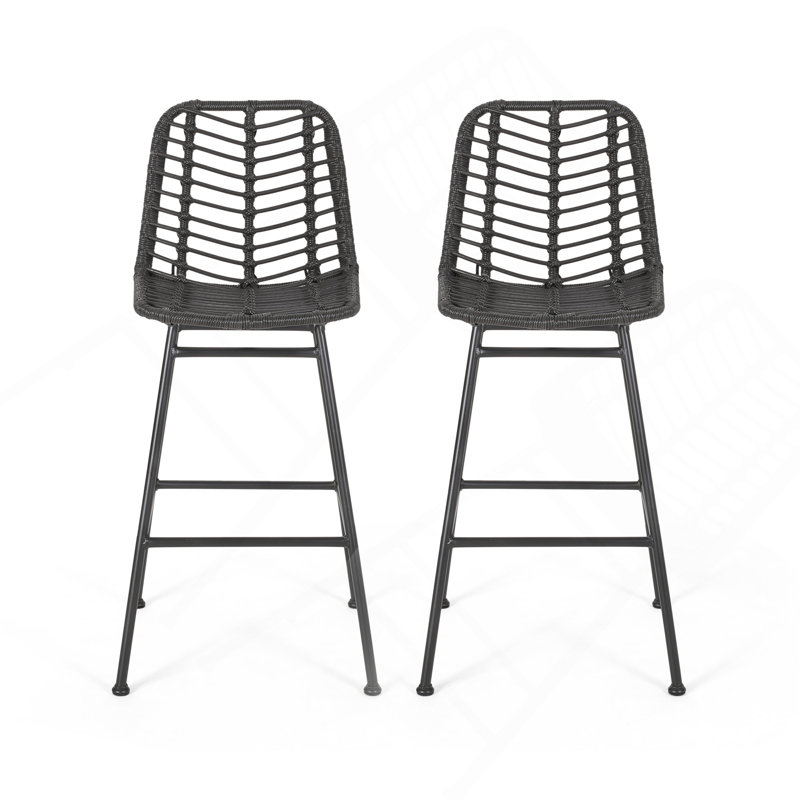 Tabourets de bar d'extérieur en osier (ensemble de 2), Gris
