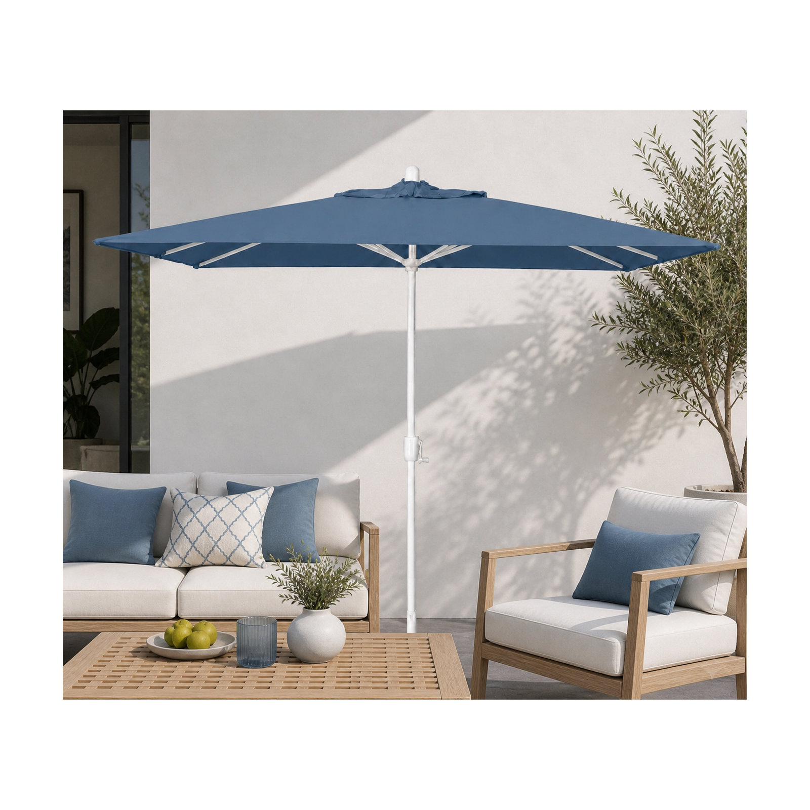 Olivier 116.7'' Outdoor Umbrella, Canvas Sapphire Blue Sunbrella, White Sand