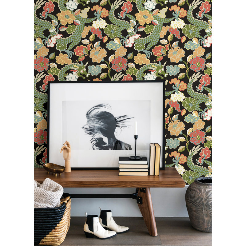 Keiundra Floral Wallpaper Roll, Black