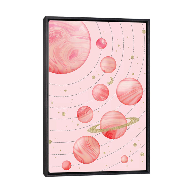 Système solaire, art encadré, Toile avec cadre noir patiné, H 60 po x l 40po x P 1,5 po