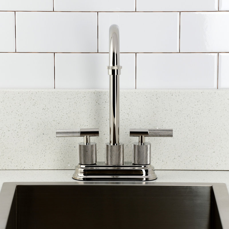 Kingston Brass Convergent Two-Handle 2-Hole Deck Mount Bar Faucet With Knurled Handle, Polished Nickel