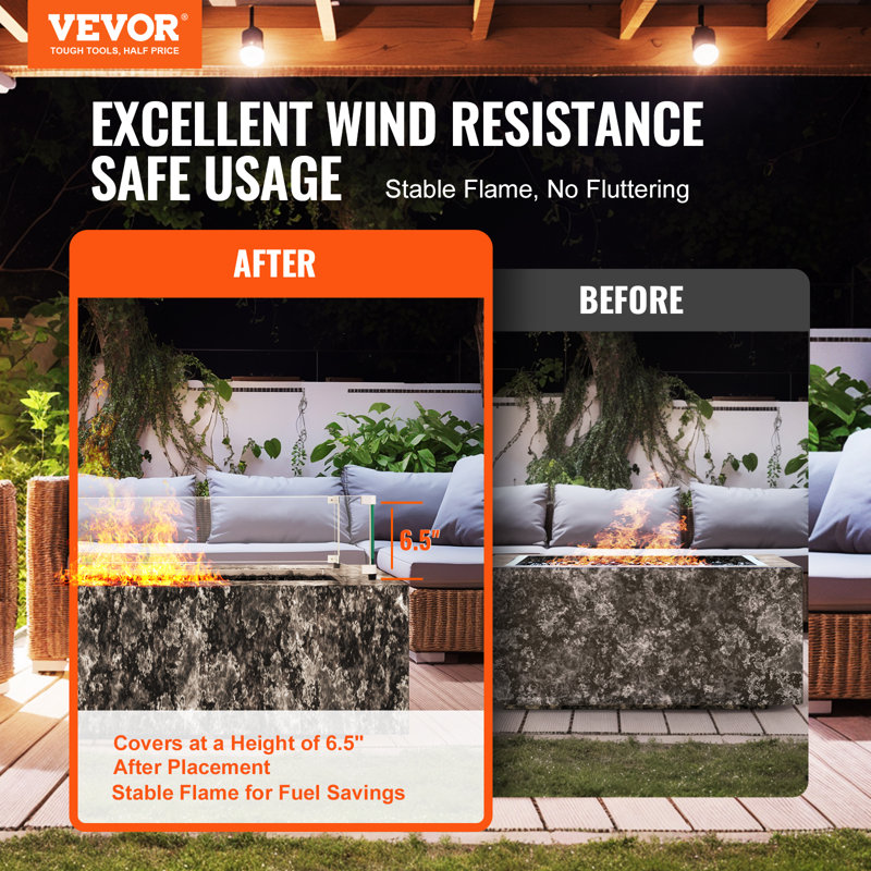 Rectangular Clear Glass Fire Pit Wind Guard Set