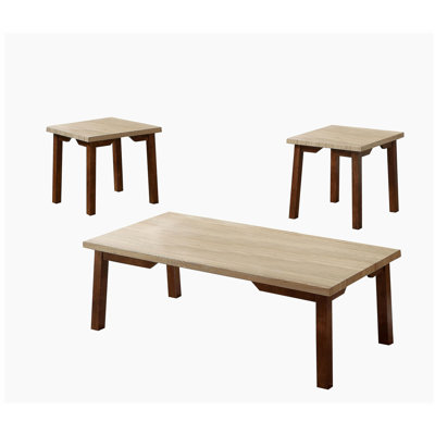 Ensemble de 3 tables basses beiges et brunes et 3 tables de bout