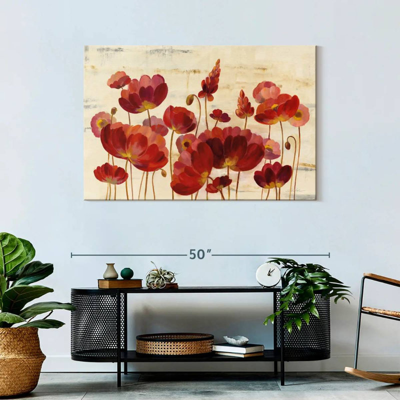 Harnek Red Flowers On Marble, 30" H x 45" W