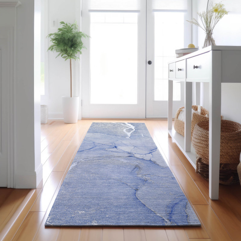 Premium Machine Washable Cerrito AMF510 Blue Rug, Runner 2'3" x 7'6"