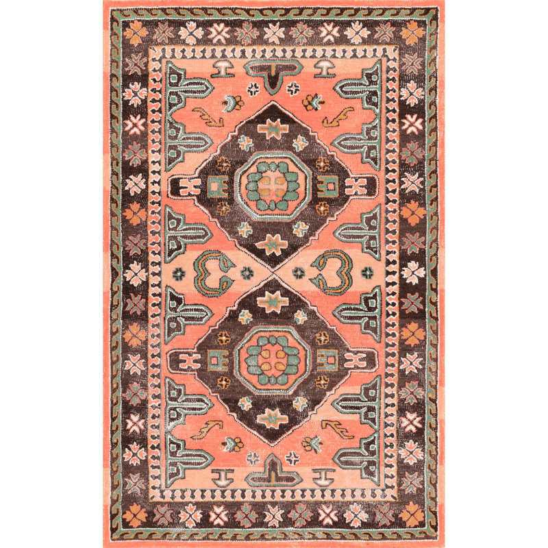 Tapis orange / brun en laine touffeté à la main Brewington Southwestern, Rectangle 7 pi 6 po x 9 pi 6 po