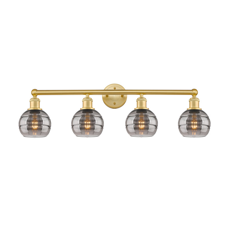 Éclairage pour meuble-lavabo à 4 lumières Chartoff, Gris fumée clair, Or satiné