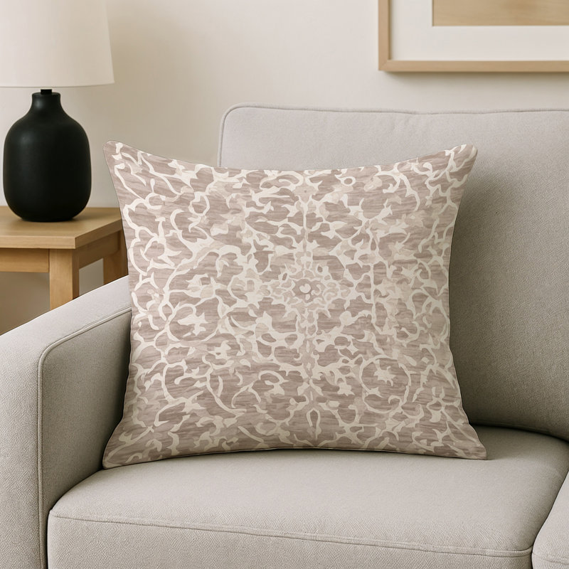 Coussin décoratif intérieur / extérieur gris Modern Modern, Gris / beige / brun clair abstrait 3, Carré 16 po
