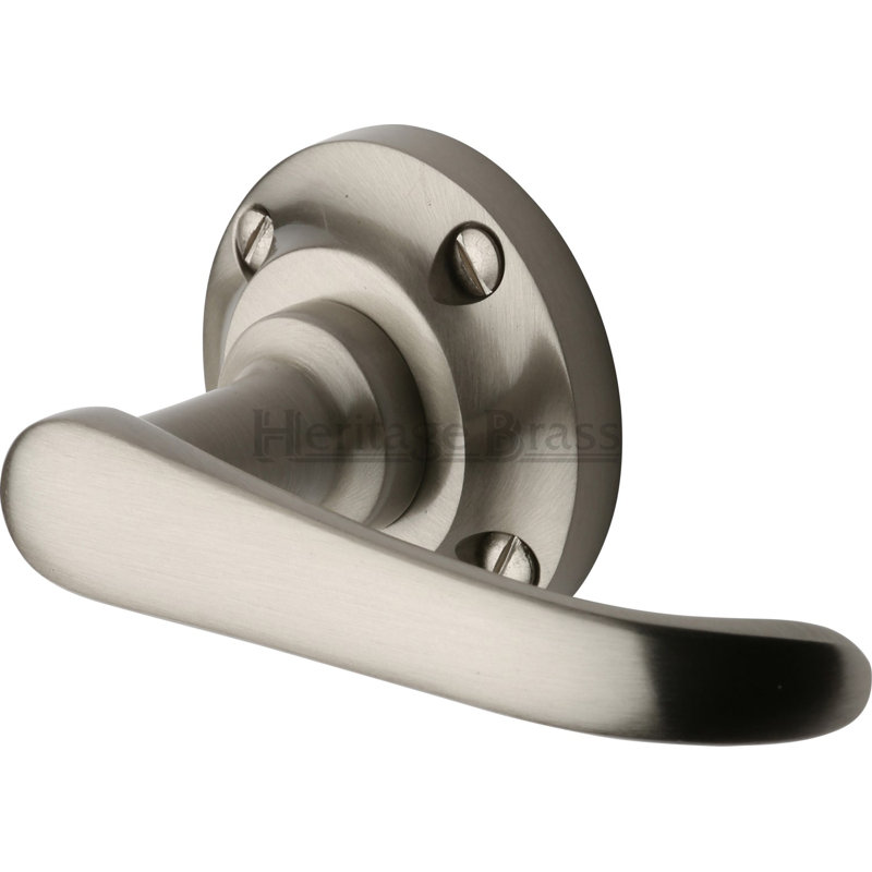 Heritage Brass Heritage Door Handle Lever Latch on Round Rose Windsor Design, Satin Nickel