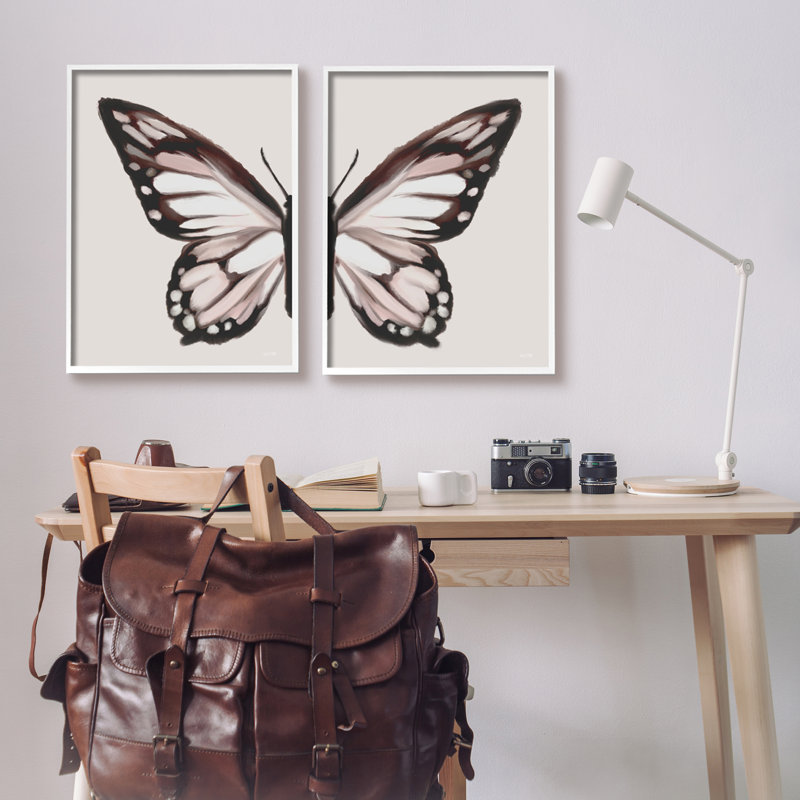 Ailes de papillon symétriques en sourdine par House Fenway - 2 pièces, impression, H 20 po x l 32 po x P 1,5 po