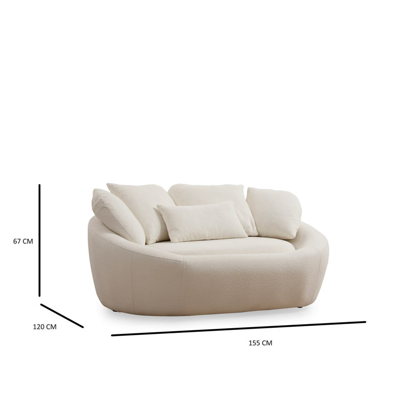 Stylish 2-Seat Sofa, Cream Color, 61.0 x 47.2 x 26.4 inches | Beech Wood & Chipboard Frame, 100% Polyester Fabric | Includes 4 Cushions, 28 DNS Foam for Comfort | Perfect for Modern Living Rooms & Cozy Spaces