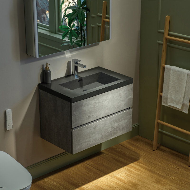 Vital 30" Wall Mounted Floating Bathroom Vanity in Gray with Quartz Vanity Top, Black, 30"