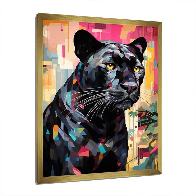 Popart sur fond noir, H 20 po x l 12 po x P 1 po, Encadrement doré
