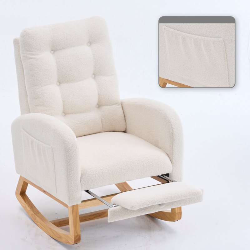 Chaise berçante classique rembourrée avec repose-pieds réglables, Beige White