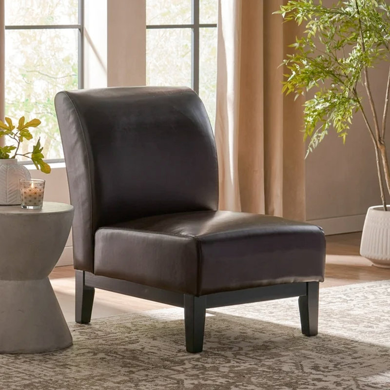 Fauteuil de chambre rembourré en cuir PU de couleur brune, aspect élégant, fauteuil brun
