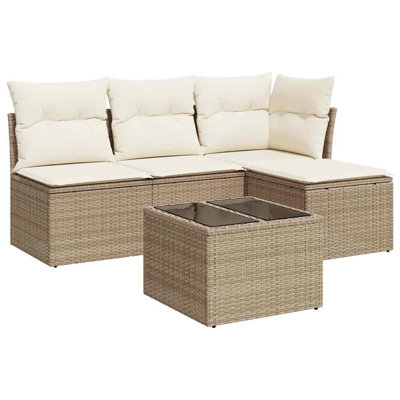  Garden Sofa Set Beige PE Rattan 5 Piece Set Modular