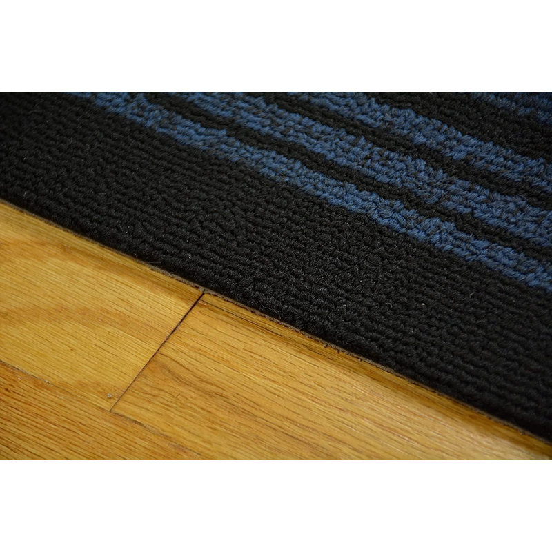 Piers Custom Size Non-Slip Washable Striped Dark Blue & Black Design Rug for Outdoor Places by Feet, Runner 2'2" x 9'