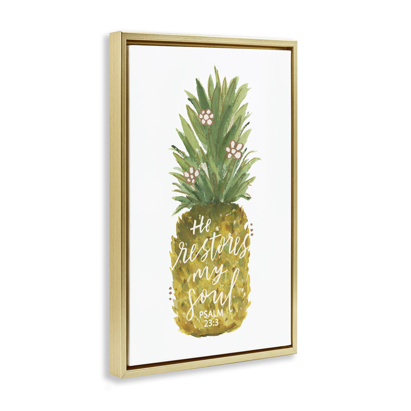 «Restores My Soul Pineapple Floater» par Blue Chair Blessing, H 31 po x l 21 po, Cadre flottant métallique doré