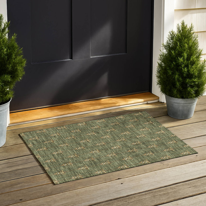Machine Washable Indoor/Outdoor Chantille ACN2691 Kids Rug, 1'8" x 2'6", Olive